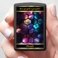 Captivating Holographic Hexagons in Cosmic Colors Zippo Lighter