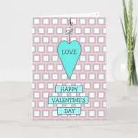 Teal and Pink Whimsical Heart and Bows Valentine's Card