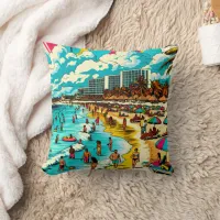 Beach with a Comic Book Pop Art Vibe Throw Pillow