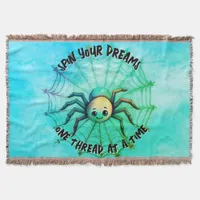 Cute Spider Inspirational Quote Monogram on green Throw Blanket