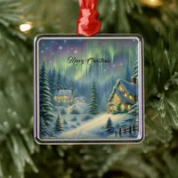 Magical Christmas night in the forest under stars  Metal Ornament