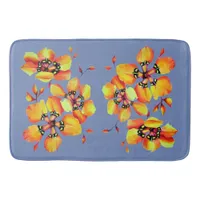 Elegant Orange Flowers -Blue Grey Bathroom Mat