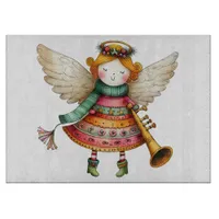 Cute Christmas Folk Art Angel Cutting Board