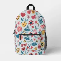 Crayon Hearts and Flowers Printed Backpack