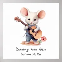 Nursery Art Poster Mouse Playing Guitar, Left-hand