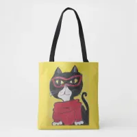 Hipster Folk Art Turtleneck Cat Tote Bag