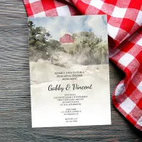 Red Barn on Hill Farm Watercolor Rehearsal Dinner Invitation