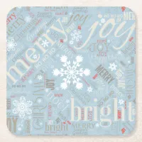 Christmas Text and Snowflake Pattern Blue ID257 Square Paper Coaster