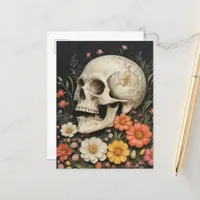 Human Skull in Flowers Postcard