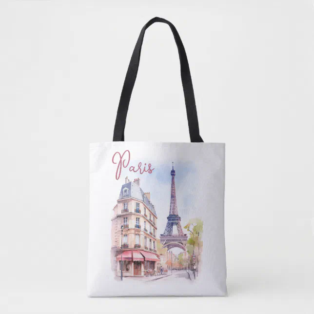 Watercolor Illustration of Paris Eiffel Tower Tote Bag