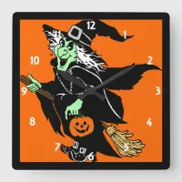 Witch Flying Halloween Cartoon Wall Clock