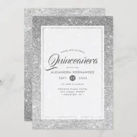 Silver Diamond Sparkle Glitter Elegant Quinceañera Invitation