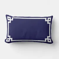 Navy and White Greek Key Border Lumbar Pillow