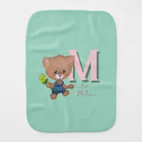 Unbearably Sweet Teddy Bear Teal Baby Burp Cloth