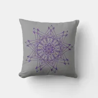 Royal Purple and Gray Sharp Mandala Throw Pillow