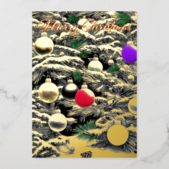 Christmas tree gold and colours foil holiday card