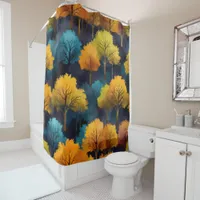 Colorful Trees - Leaf Pattern Shower Curtain Set