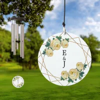 Yellow Floral Elegant Gold Glitter Geo Monograms Wind Chime