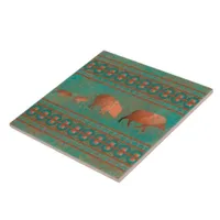 Southwest Cute Javelina Family Copper Teal Ceramic Tile