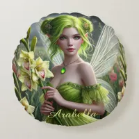 Beautiful August Fairy in Gladioli Round Pillow