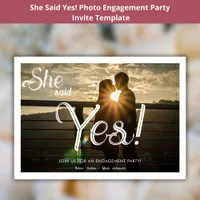 She Said Yes I Modern Photo Engagement Party Invitation