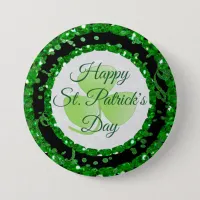 Happy St Patrick's Day Green Black Confetti Button