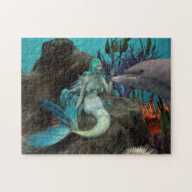 Mermaid and Dolphin Under the Sea