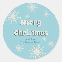 Christmas Snowflakes Fun Cute Winter Blue White Classic Round Sticker