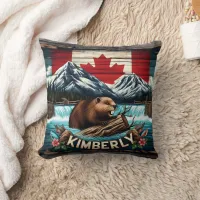 Canadian Beaver Near Waterfall in Kimberly Area Throw Pillow