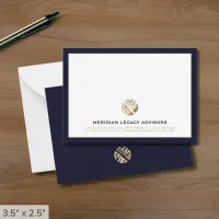 Navy Blue and Gold Business Note Card with Logo