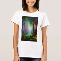 Dreamy Rainbow Colored Forest Trail Digital AI Art T-Shirt