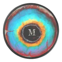 Ethereal Cosmic Eye Monogram Vibrant Abstract Art Hockey Puck