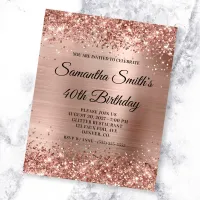 Glittery Rose Gold Glam 40th Birthday Invite Flyer