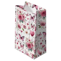 Elegant Pink Floral Woman's Small Gift Bag