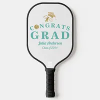 Teal & Gold Modern 2024 Graduation Congrats GRAD Pickleball Paddle