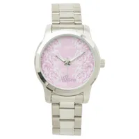 Romantic pale pink roses on pink camouflage  watch