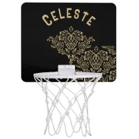 Monogrammed Gold Pattern on Black | Mini Basketball Hoop