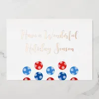 Modern Christmas blue and red ornaments Foil Holiday Card