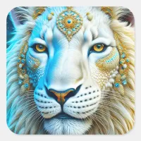 Majestic White and Gold Lion   Square Sticker