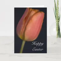 Red Tulip on Black Happy Easter Holiday Card