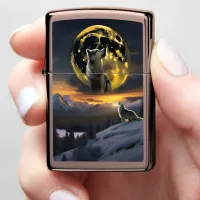 Wolf's Cry Echoes at Moon Zippo Lighter