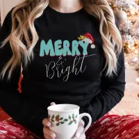 Merry Bright Blue Red Retro 80's Font Santa Hat T-Shirt