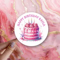 Pink Birthday Cake Girl's Classic Round Sticker