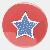 Red with Blue Star and White Stars 4th of July Classic Round Sticker