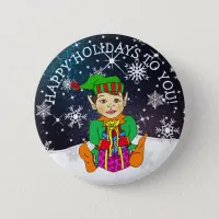 Happy Holidays to You Elf and Snowflakes Button