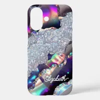 Iridescent Faux Glitter Holographic Agate iPhone 16 Case