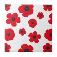 Red Poppy Flowers on White Ceramic Tile