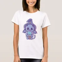 Adorable Bat Witch Cat T-Shirt