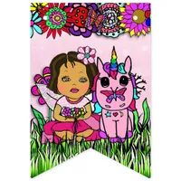 Happy Birthday Pink and Purple Unicorn Fairy Bunting Flags