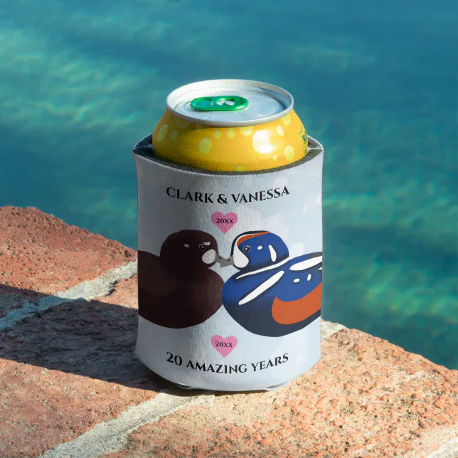 Harlequin Ducks Lovebirds Any Year Anniversary Can Cooler